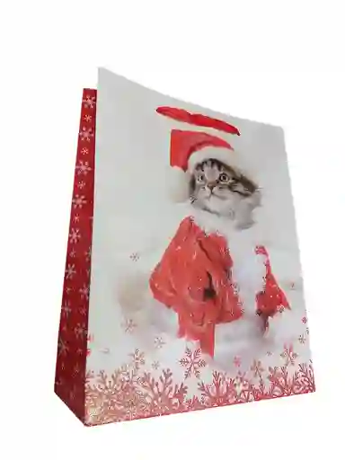 Bolsa De Regalo Navidad Gato Gris Mediana 32 Cm X 25 Cm