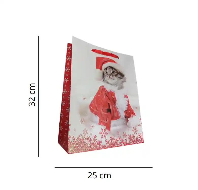 Bolsa De Regalo Navidad Gato Gris Mediana 32 Cm X 25 Cm