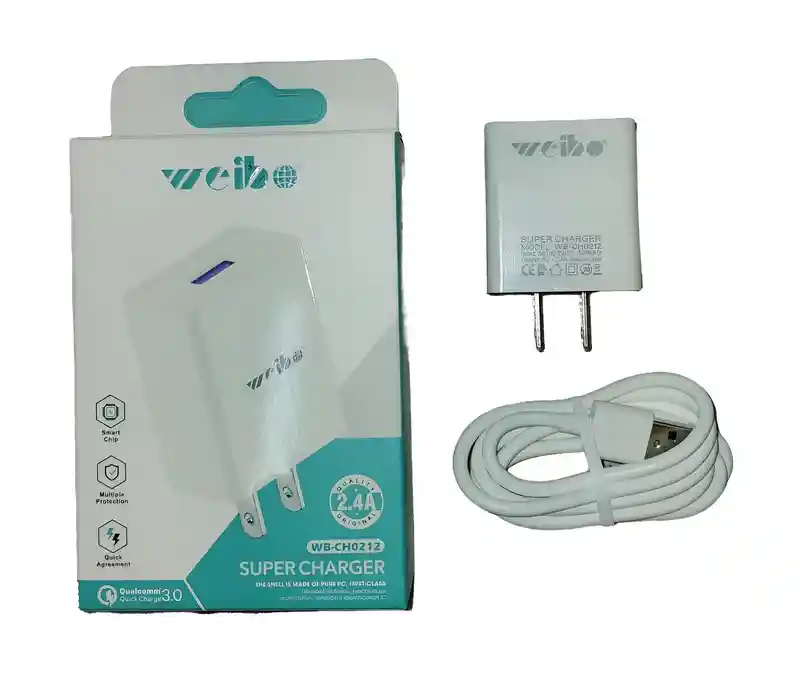 Cargador Weibo Completo Adaptador Y Cable Tipo C Blanco Sencillo
