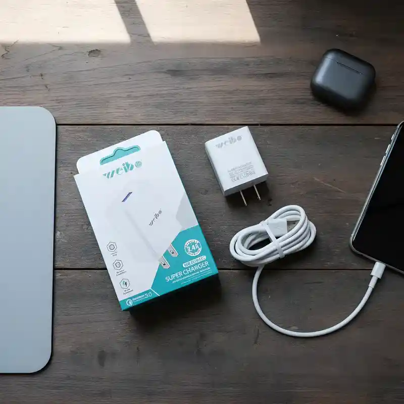 Cargador Weibo Completo Adaptador Y Cable Tipo C Blanco Sencillo