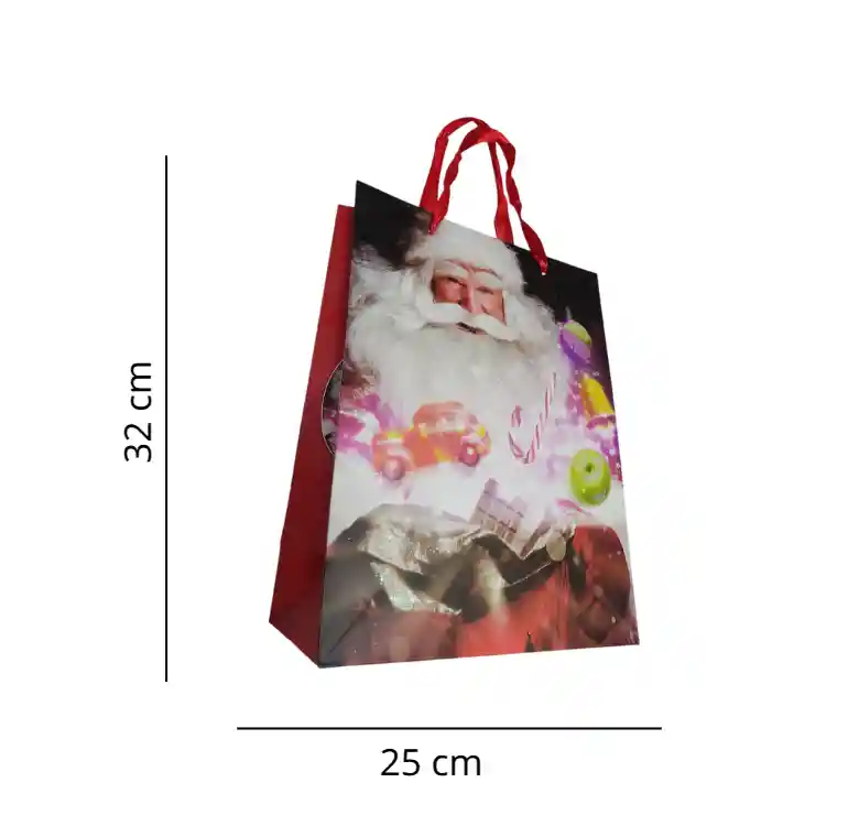 Bolsa De Regalo Navidad Papa Noel Mediana 32 Cm X 25 Cm