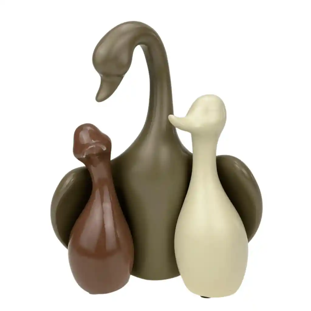 Familia De Patos Decorativos En Porcelana Tonos Nude X3