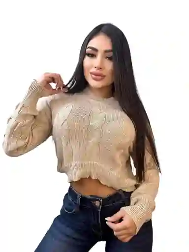 Suéteres Para Mujer, Suéter Corto De Punto Trenzado Con Hombros Caídos