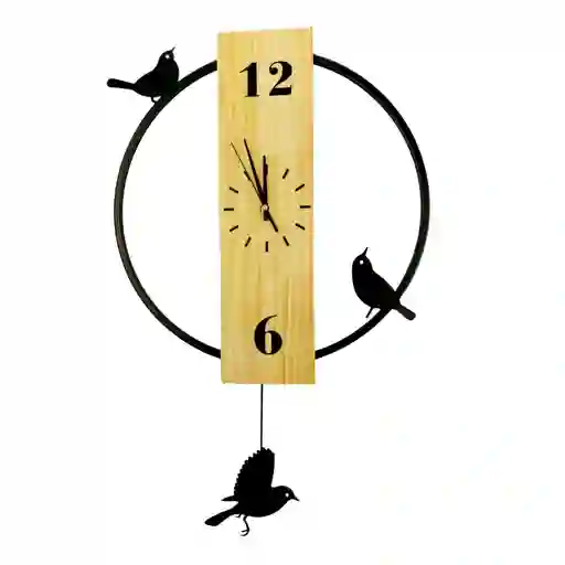 Reloj De Pared En Madera Y Metal Con Diseño De Pajaritos