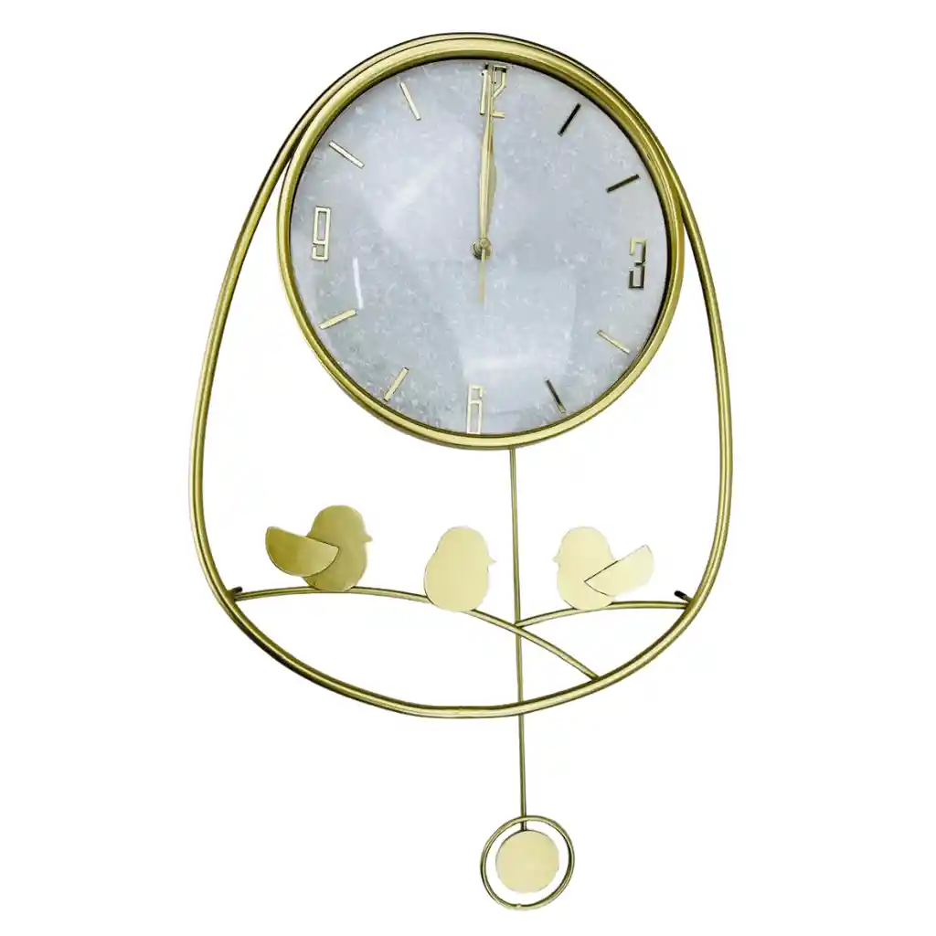 Reloj Decorativo Dorado En Metal Con Pajaritos