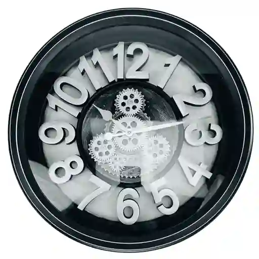 Reloj Decorativo En Pvc Negro Con Maquinaria Visible