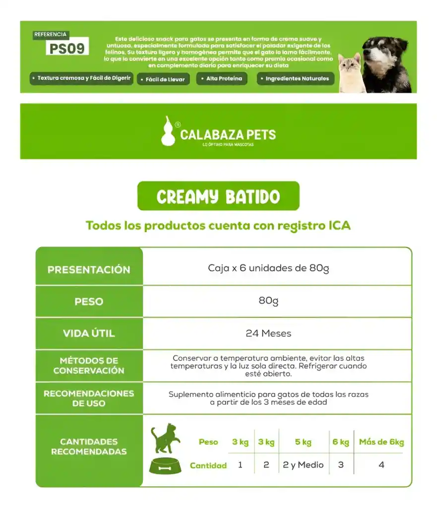 Snack Creamy Batido Pollo Y Yema Huevo X 6 Und Gato Calabaza Pets