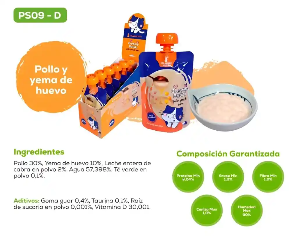 Snack Creamy Batido Pollo Y Yema Huevo X 6 Und Gato Calabaza Pets