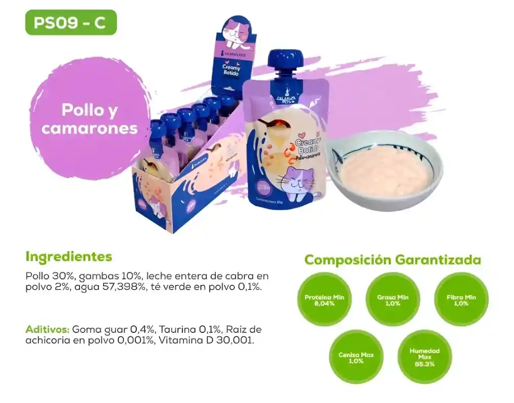 Snack Creamy Batido Pollo Y Camarones X 6 Und Gato Calabaza Pets