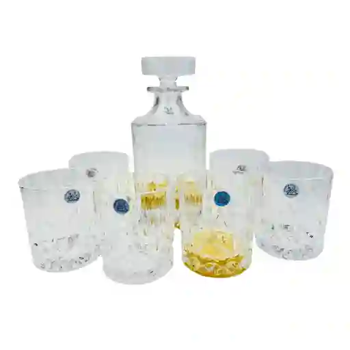 Set De Whisky En Cristal Con Botella Y Copas