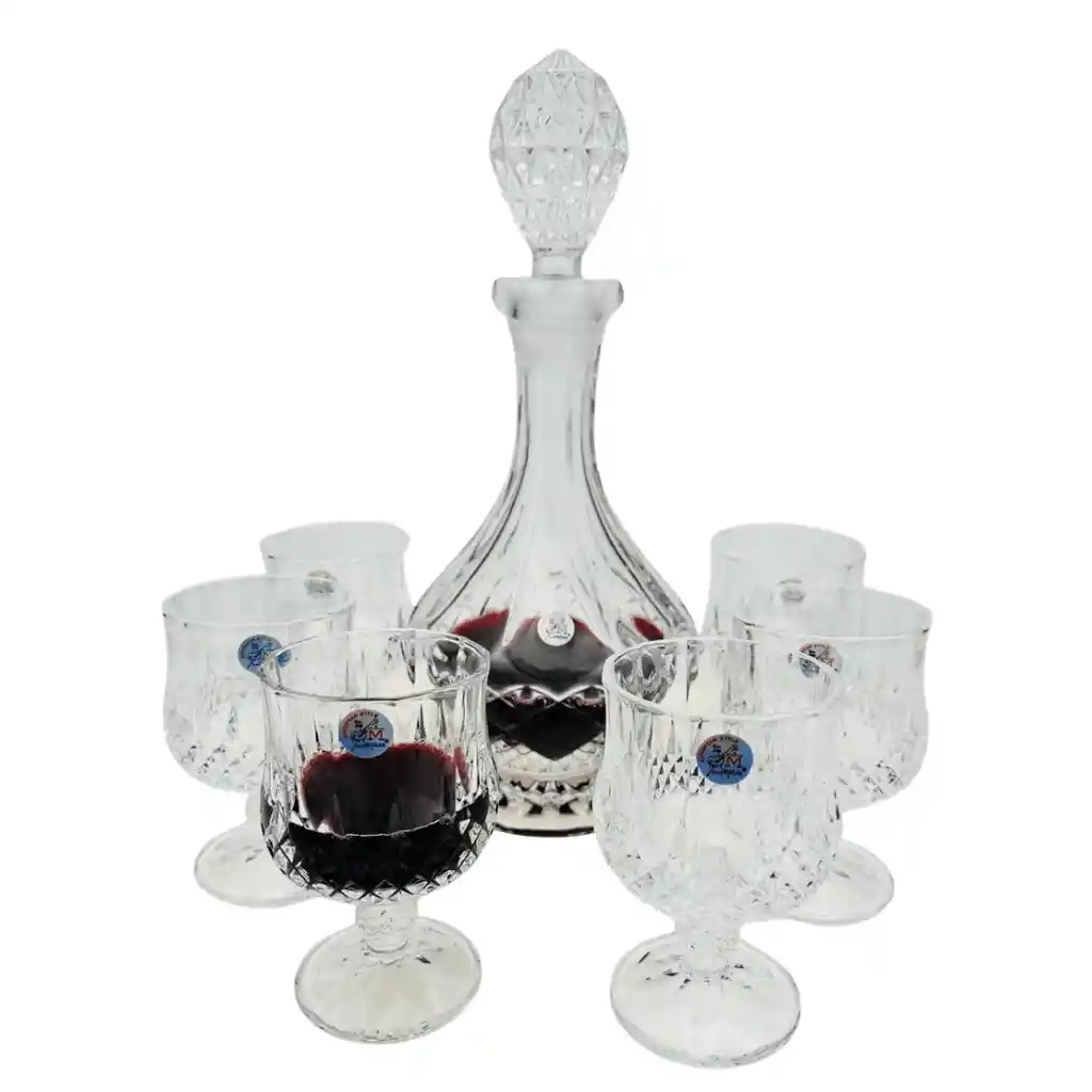 Set De Vino En Cristal Con Botella Y Copas