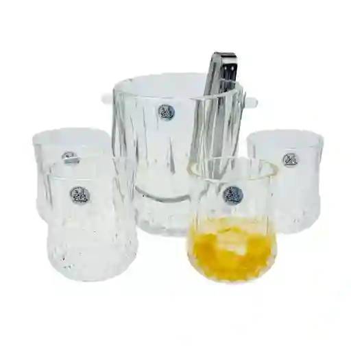 Set De Hielera En Cristal Con Vasos Y Pinzas