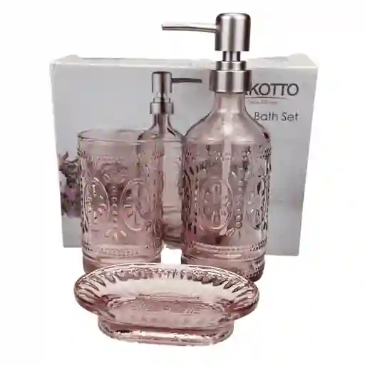 Set De Baño En Vidrio Con Dispensador, Vaso Y Jabonera