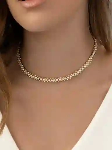 Ave María Choker Tejido De Perlas Blanco