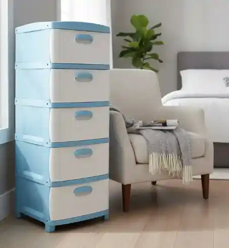 Cajonero Organizador 5 Gavetas Plástico Azul Blanco Dubái
