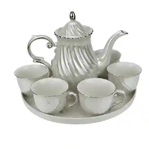 Juego De Té En Porcelana Con Base Giratoria