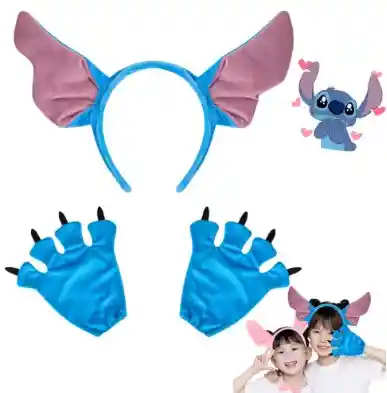 Set Conjunto De Diadema Con Guantes De Anime Disfraz De Halloween De Stitch