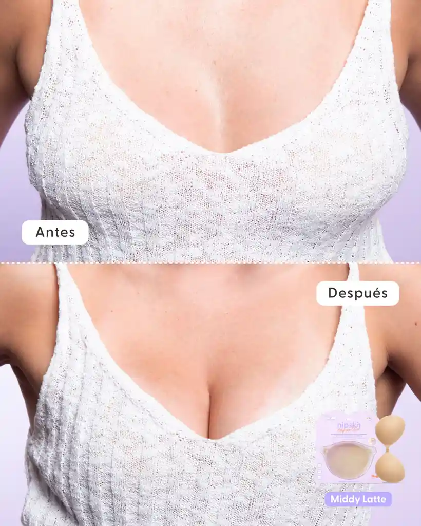 Kit Brasier Adhesivo Talla Middy (copa B) / Color Latte + Copas En Silicona Para Levantar Busto Talla Plus (copa C-d) / Color Vainilla - nipskin®