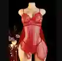 Babydoll Pijama Lencería De Malla Transparencia Y Encaje Rojo