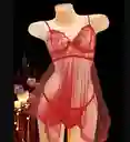 Babydoll Pijama Lencería De Malla Transparencia Y Encaje Rojo