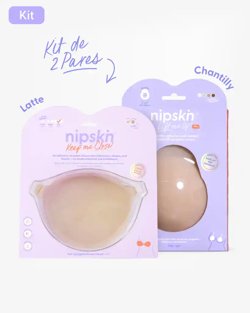Kit Brasier Adhesivo Talla Fully (copa C) / Color Latte + Copas En Silicona Para Levantar Busto Talla Plus (copa C-d) / Color Chantilly - nipskin®