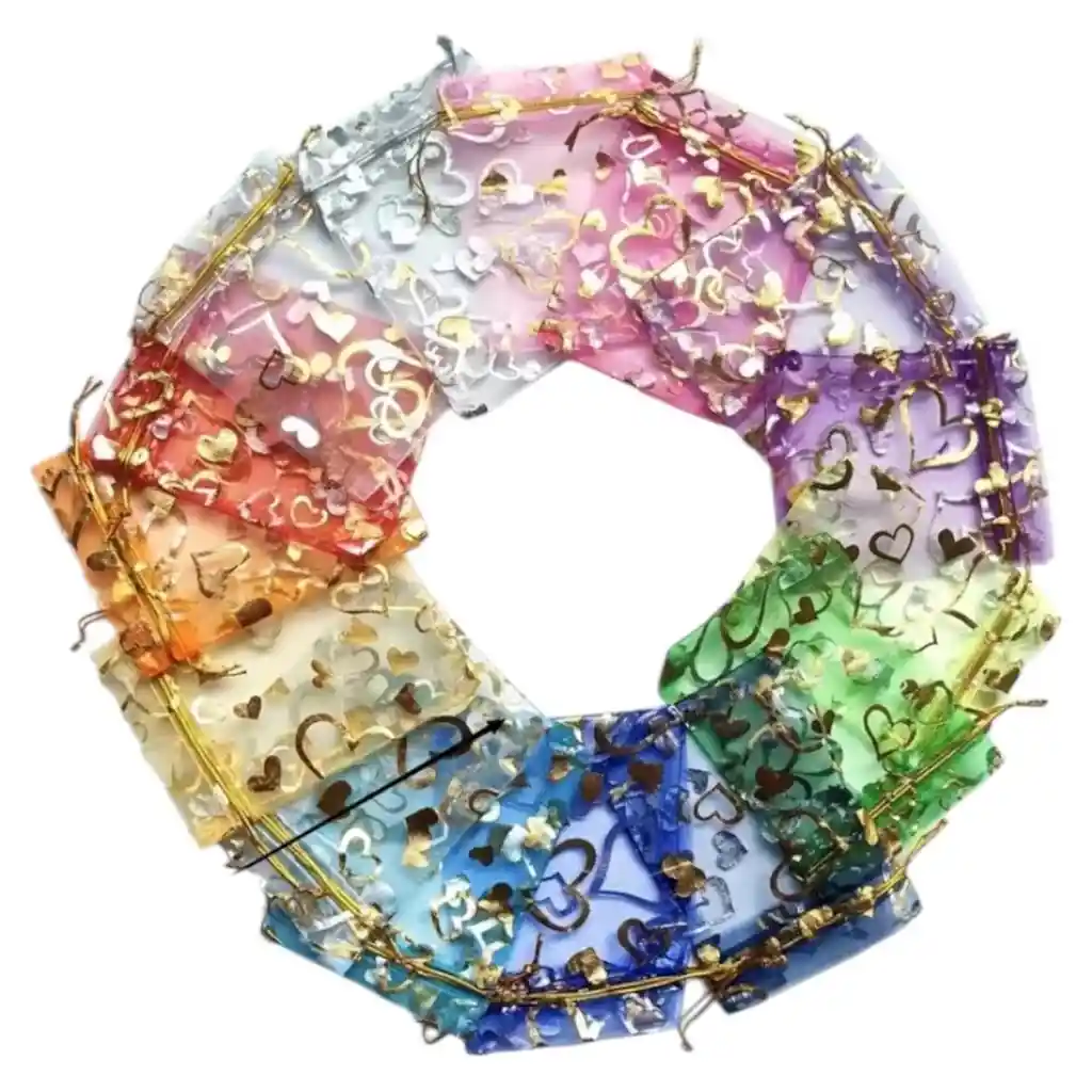 Bolsa De Regalo De Organza Estampado De Corazones X 5 Uds Colores Surtidos 11.5cm X 8.5cm