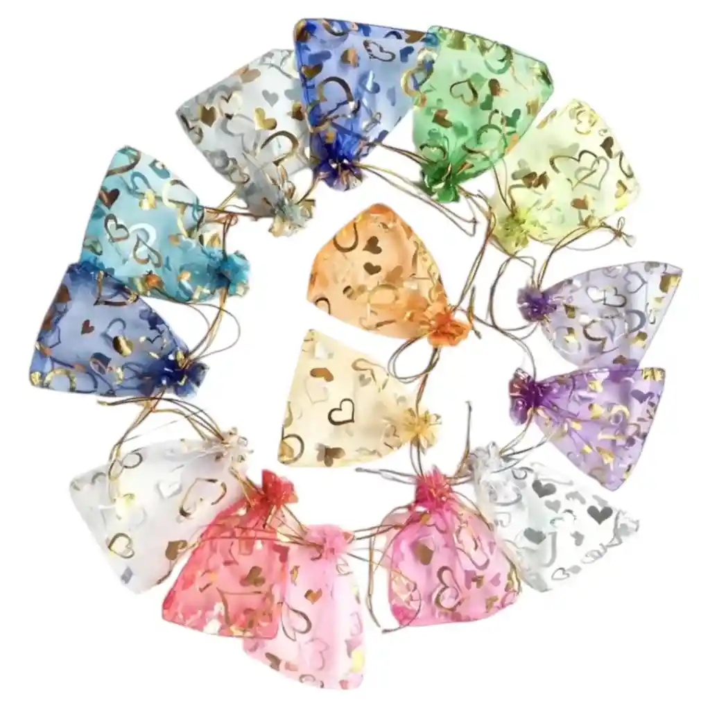 Bolsa De Regalo De Organza Estampado De Corazones X 5 Uds Colores Surtidos 11.5cm X 8.5cm