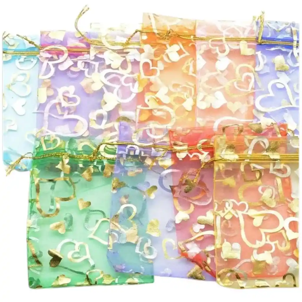 Bolsa De Regalo De Organza Estampado De Corazones X 5 Uds Colores Surtidos 11.5cm X 8.5cm