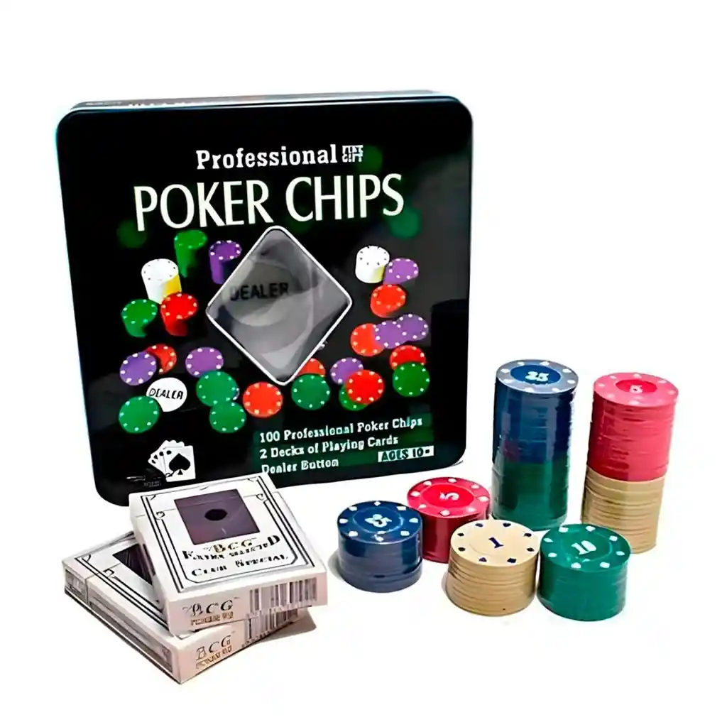 Juego De Poker 100 Fichas Numeradas + 2 Barajas Ref. 100t-2