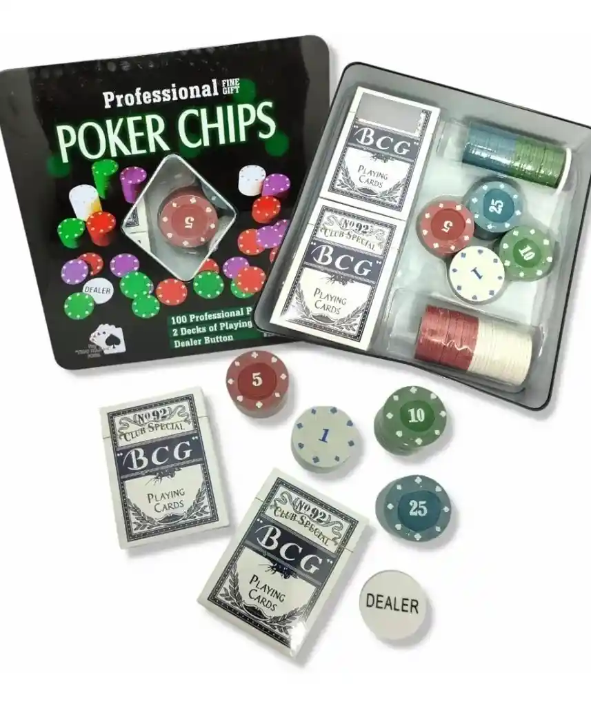 Juego De Poker 100 Fichas Numeradas + 2 Barajas Ref. 100t-2
