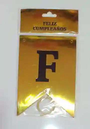 Banderín Fiesta Feliz Cumpleaños Dorado Con Letra Negra