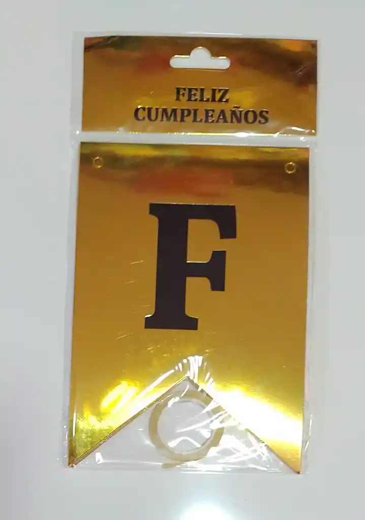 Banderín Fiesta Feliz Cumpleaños Dorado Con Letra Negra