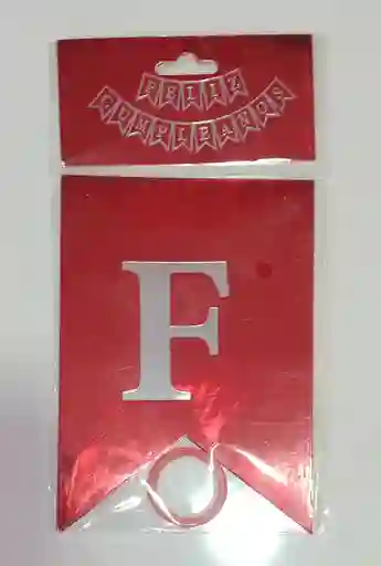 Banderín Fiesta Feliz Cumpleaños Roja Con Letra Plateada