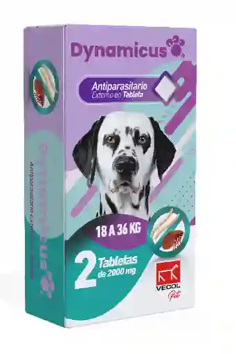Dynamicus Perros 18 A 36kg 2 Tabletas X 2000mg (lufenuron-spinosad)