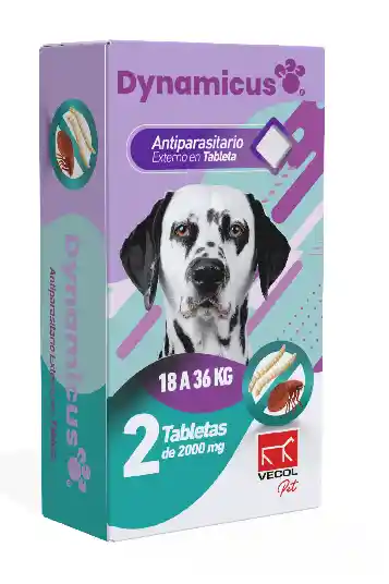 Dynamicus Perros 18 A 36kg 2 Tabletas X 2000mg (lufenuron-spinosad)