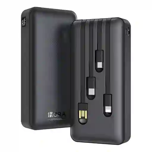 Power Bank 20000mah Batería Portátil Con 4 Cables Con Pantalla Digital 1hora