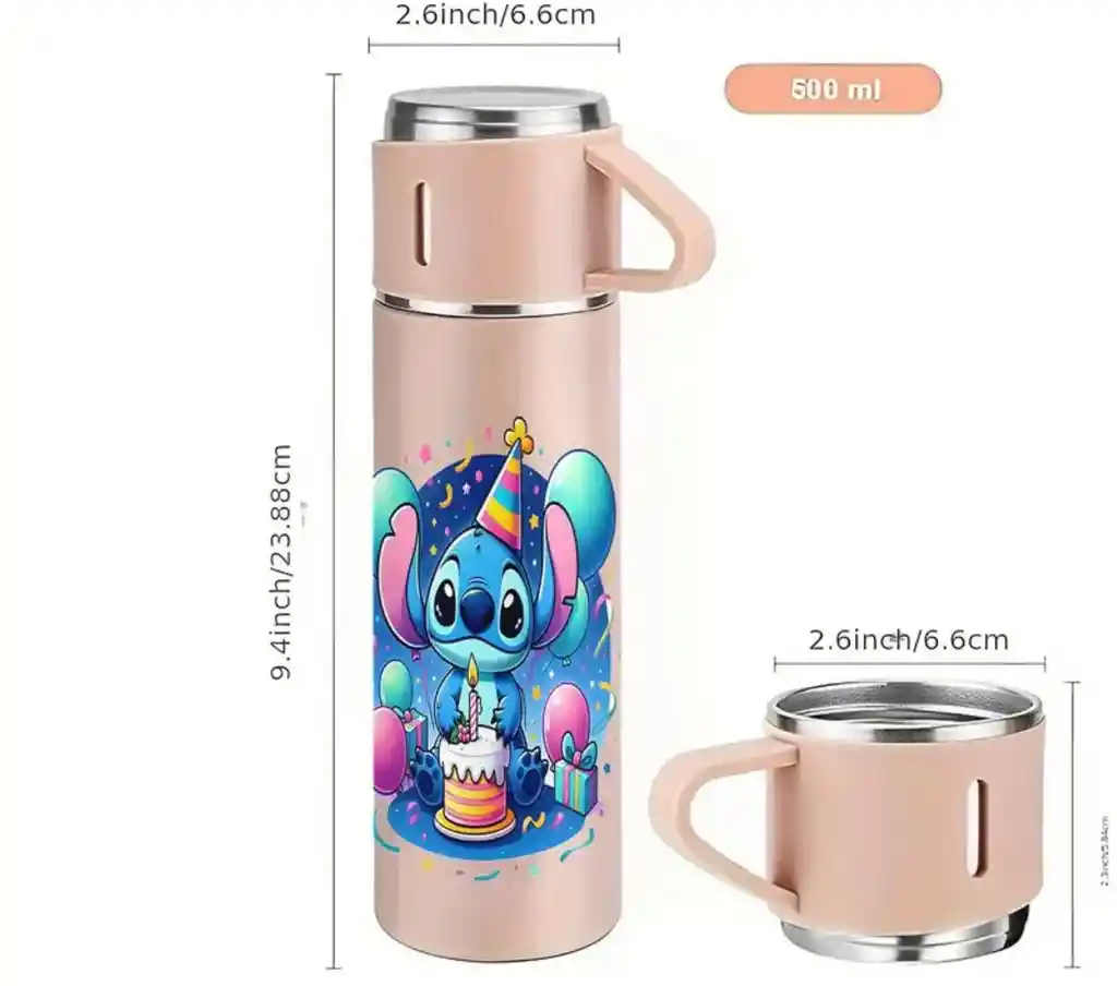Termo Stitch 500ml + 3 Tazas+caja - Rappi