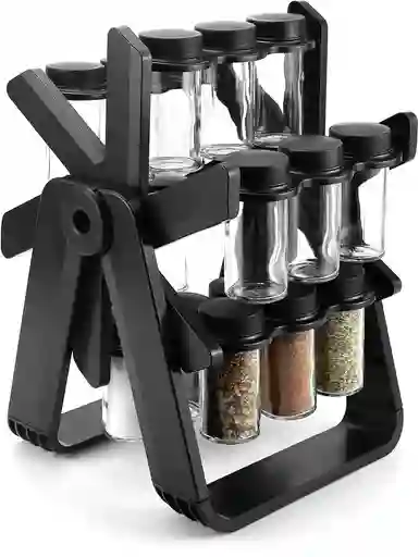 Condimentero Especiero Carrusel 18 Frascos Giratorio 360° Negro