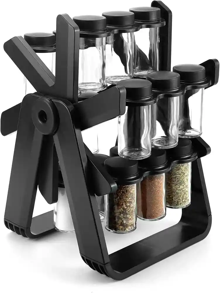 Condimentero Especiero Carrusel 18 Frascos Giratorio 360° Negro