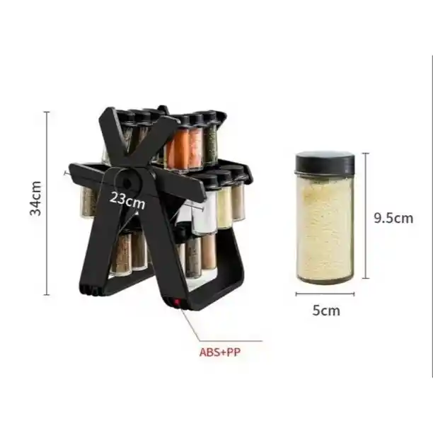 Condimentero Especiero Carrusel 18 Frascos Giratorio 360° Negro