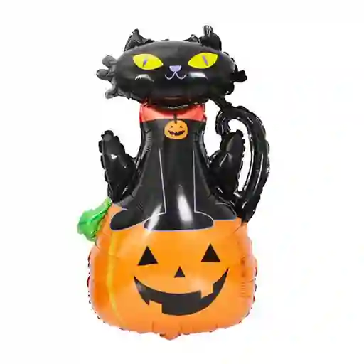 Globo Metalizado Calabaza Con Gato Halloween Sin Inflar
