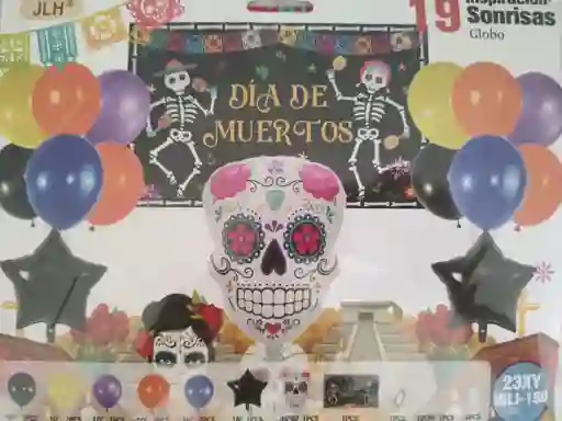 Kit Fiesta Globos Metalizados Catrina Mexicano Sin Inflar