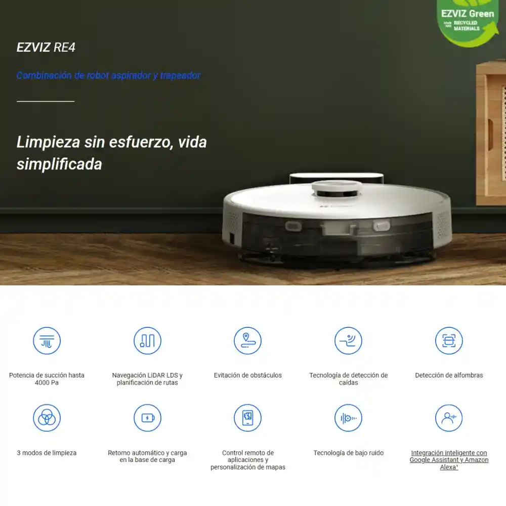 Aspiradora Robot Y Trapeador 2 En 1 Inteligente, Ezviz Re4