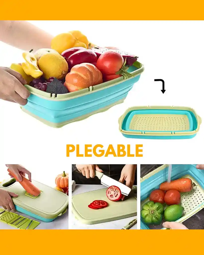 Tabla De Cocina Plegable 7 En 1 Con Colador Y Escurridor Integrado – Multifuncional Y Compacta