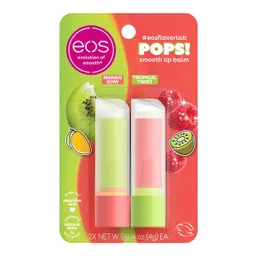 Eos Balsamo Labial Pops, Hidratación Con Mango Kiwi Y Toque Tropical X2 0.14 Oz (4 G)