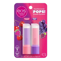Eos Balsamo Labial Pops, Hidratación Con Cereza Eléctrica Y Uva Burbujeante X2 0.14 Oz (4 G)