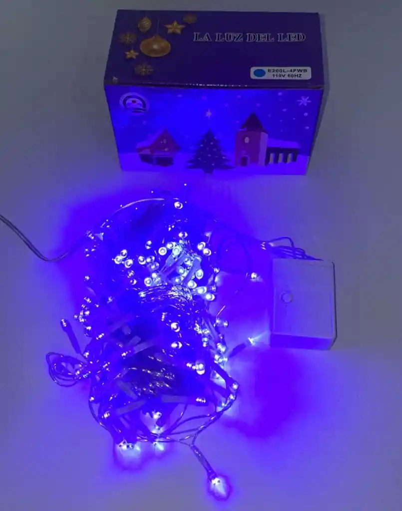 Luces De Navidad X 200 Bombillos Cable Blanco Luz Azul 14 Metros Aproximadamente Luces Navideñas