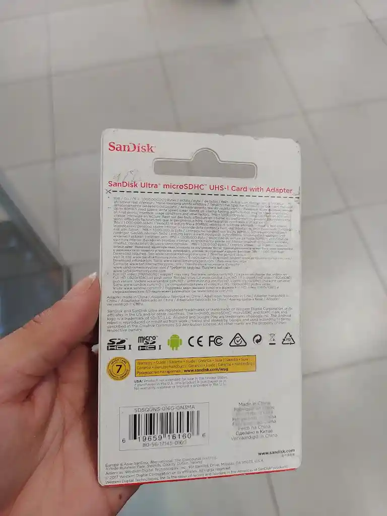 Tarjeta De Memoria Micro Sd 16 Gb Sandisk