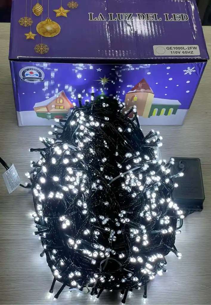 Luces De Navidad X 1000 Bombillos Cable Verde Luz Blanca 65-70 Metros Aproximadamente Luces Navideñas