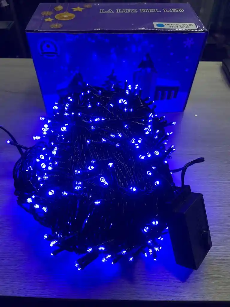 Luces De Navidad X 1000 Bombillos Cable Verde Luz Azul 65-70 Metros Aproximadamente Luces Navideñas